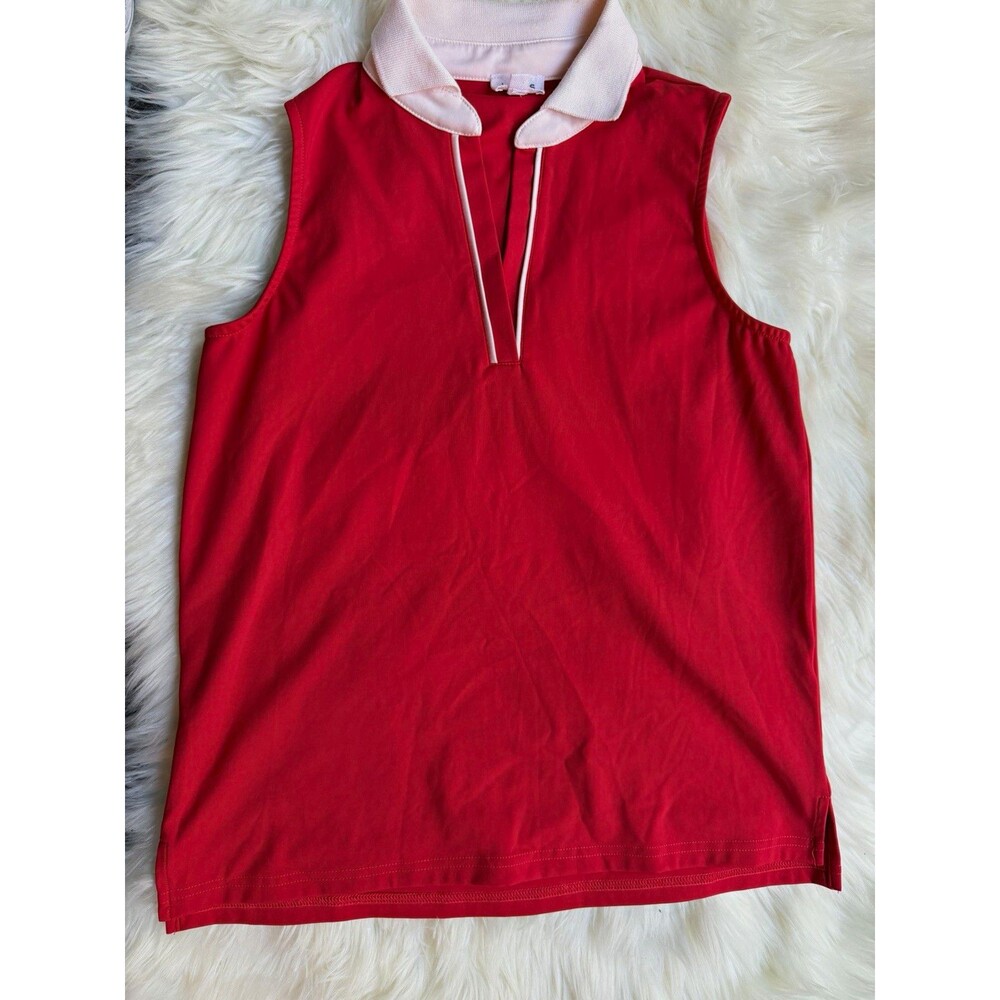 Lelis Collection Blouse Womens XS Red White Sleeveless Collared Solid Stretch